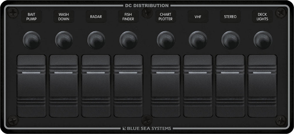 Blue Sea Water Resistant Panel - 8 Position - Black - Horizontal Mount • 8371-BSS