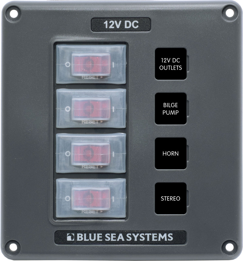 Blue Sea Circuit Breaker Switch Panel 4 Position - Gray • 4320-BSS