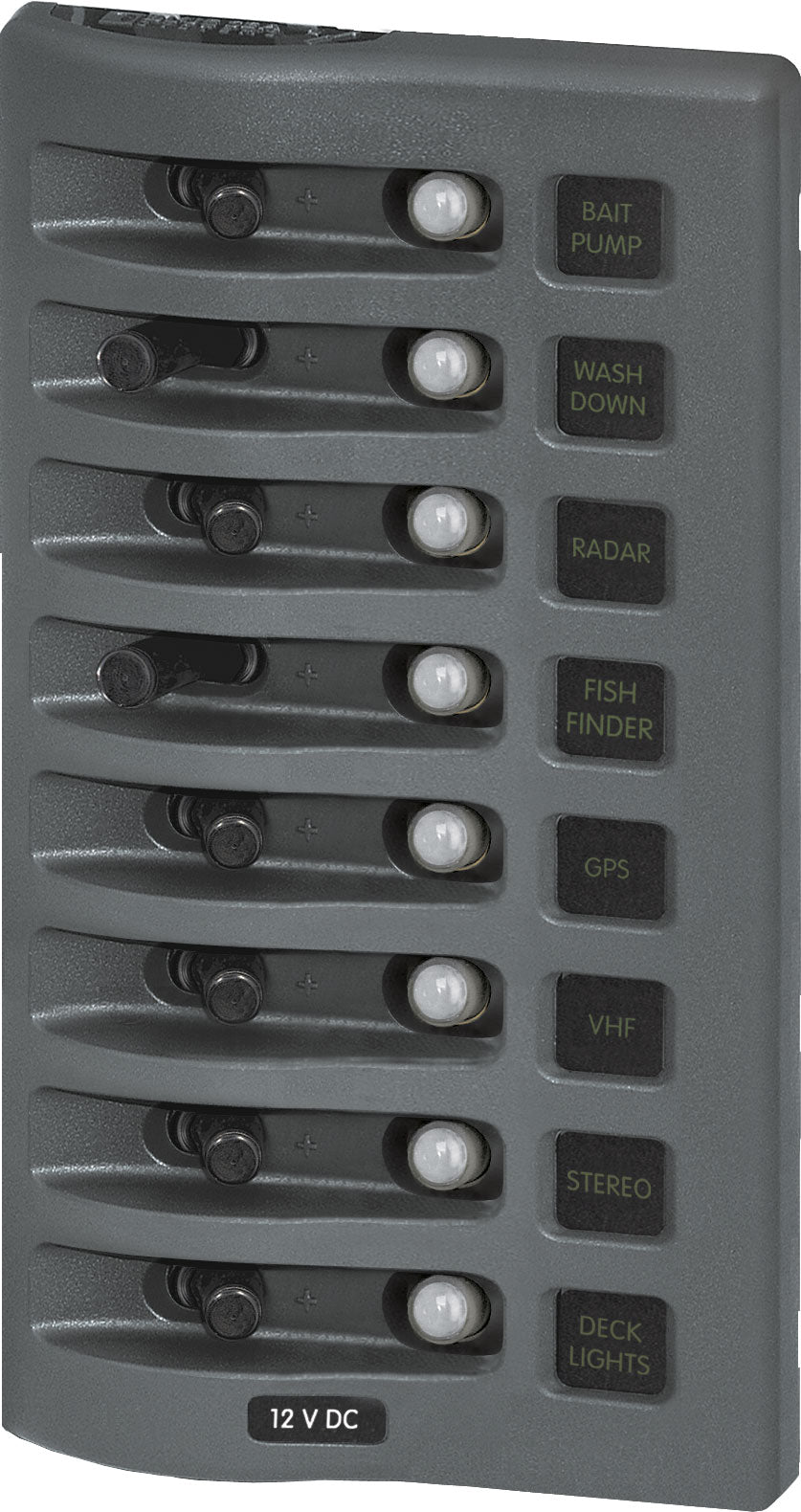 Blue Sea WeatherDeck 12V DC Waterproof Circuit Breaker Panel - Gray 8 Positions • 4378-BSS