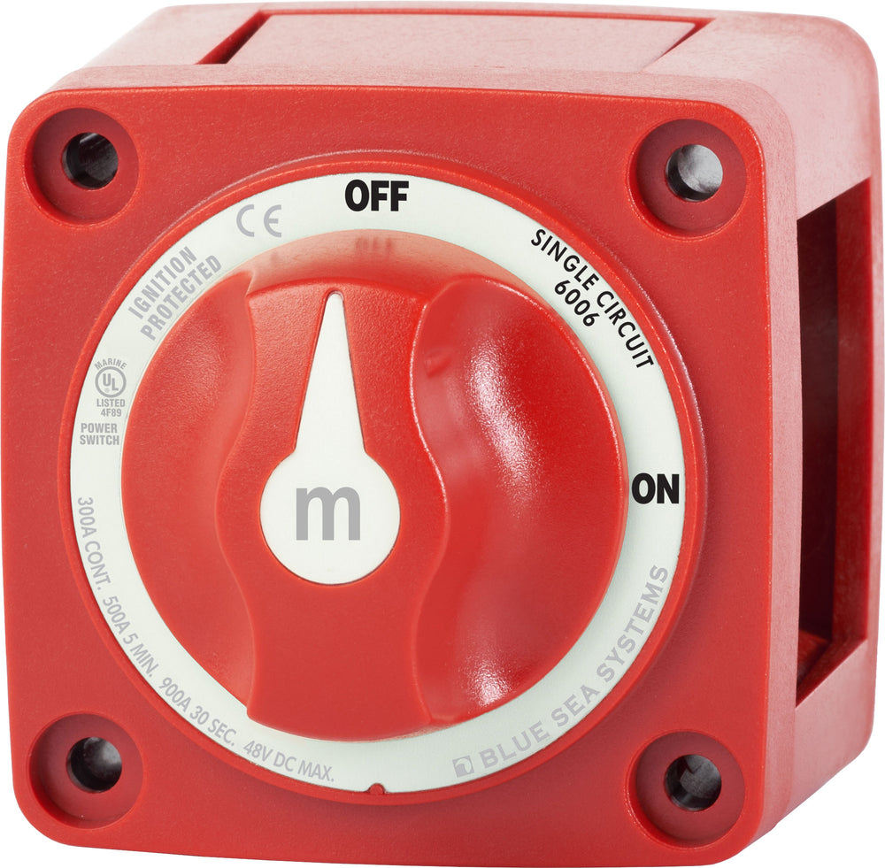 Blue Sea m-Series Mini On-Off Battery Switch with Knob - Red • 6006-BSS