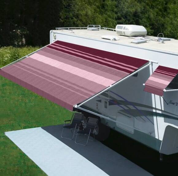 Carefree Freedom Wall Mount Bordeaux Dune Striped Vinyl Manual Patio Awning 8'W x 6' Ext • 350968B25
