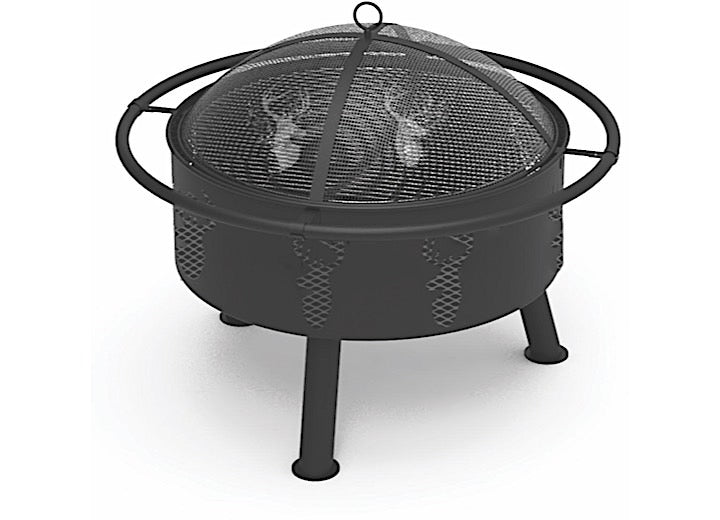 Blue Sky Outdoor Living 29” Deer Head Round Barrel Wood Fire Pit with Steel Ring • WBFB29-MD