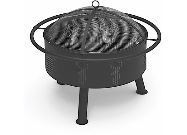 Blue Sky Outdoor Living 29” Deer Head Round Barrel Wood Fire Pit with Steel Ring • WBFB29-MD