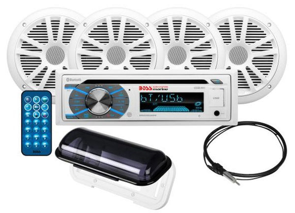 BOSS Audio Systems Marine Receiver and 6.5" Speaker Package, Bluetooth, White • MCK508WB.64S