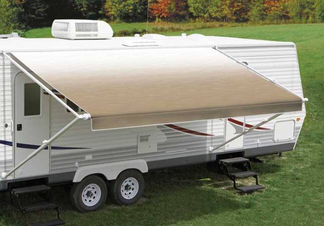 Carefree Fiesta RV Patio Awning 14'W x 8' Ext Camel Fade • EA146B00
