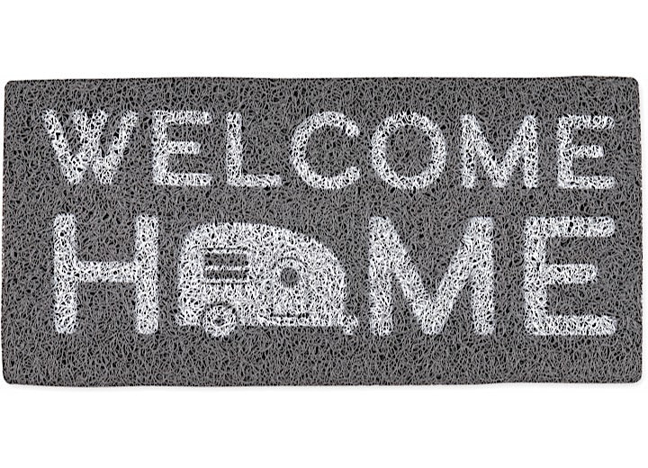 Camco RV Wrap Around Step Rug, Fits 18-Inch Wide Steps- Welcome Home, Gray / White • 53196