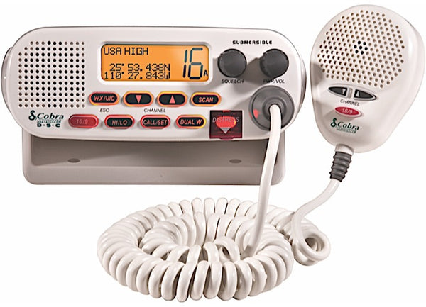 Cobra Fixed Mount VHF Marine Radio w/ NOAA Weather Channels, White • MR F45-D