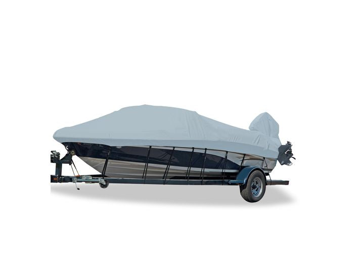 Carver Slate Gray Poly-Flex ll Boat Cover for 18'6" L x 96" W Euro Type V-Hull Runabout Boat with Windshield & Hand or Bow Rails • 77018F-10
