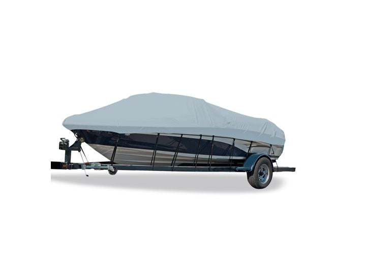 Carver Slate Gray Poly-Flex ll Boat Cover for 19'6" L x 96" W Euro Type V-Hull Runabout Boat with Windshield & Hand or Bow Rails • 77119F-10