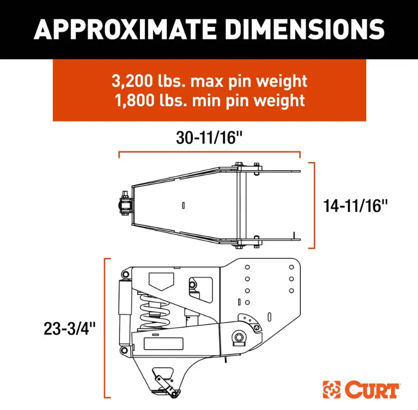 Curt Helux Coil-Spring Gooseneck Pin Box 3200lb Pin Weight 20,000lb Capacity • 2024044576