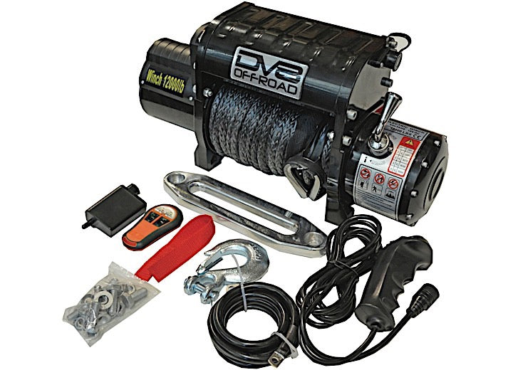 DV8 Offroad 12000 Lb Winch with Synthetic Rope Wireless Remote • WB12SR