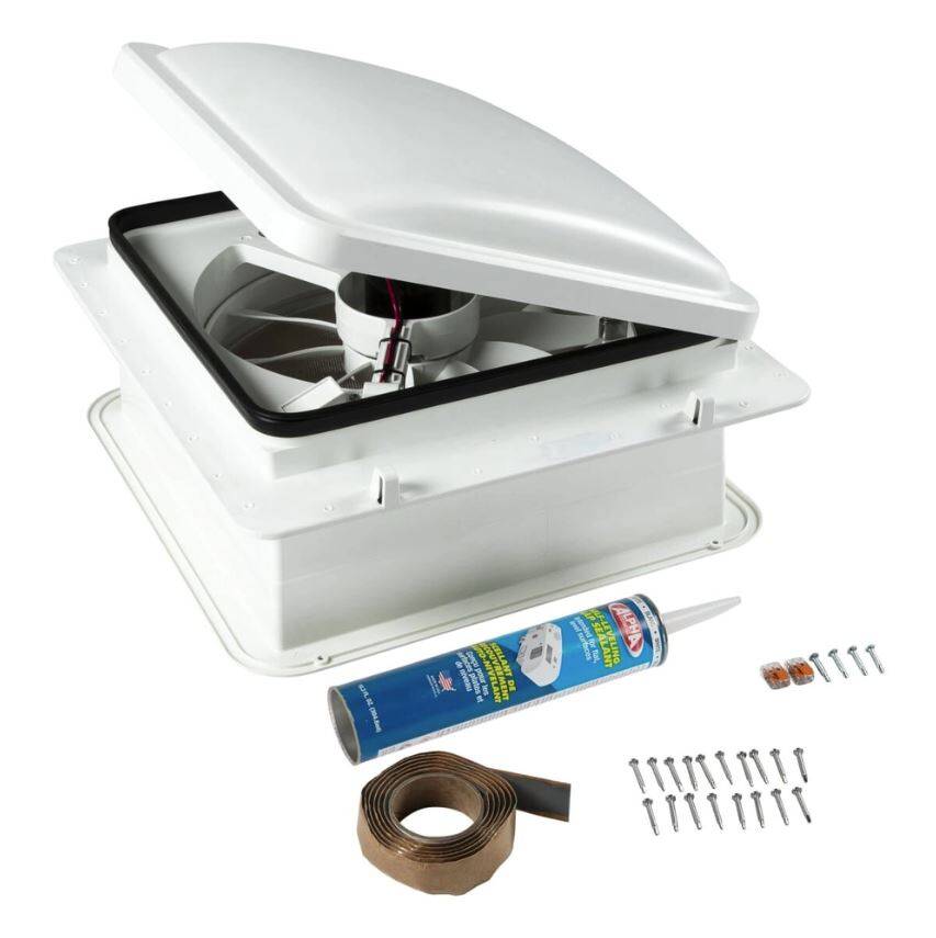 Furrion RV Roof Vent Fan with Lid Install Kit - 14" White • FVF14D90R6A-PW-AM