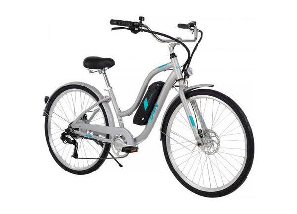 Huffy Everett + Women’s 27.5” Pedal-Assist Electric Comfort Bike – 36V, 350W, Silver • E4870