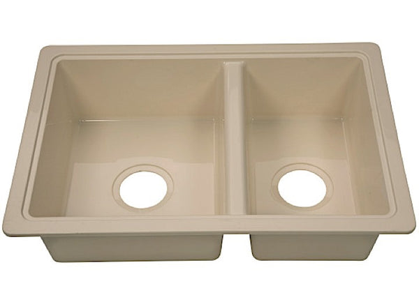 Lippert Plastic Parchment Drop-In Rectangular Double Bowl Kitchen Sink (25"L x 17"W) • 809029