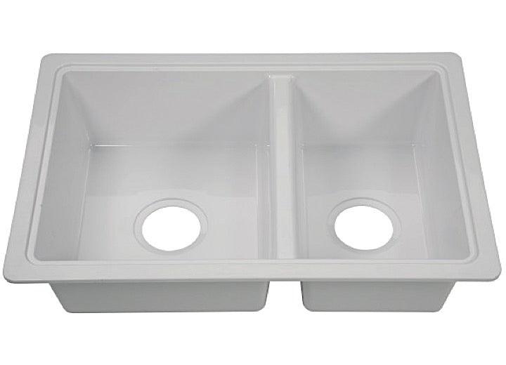 Lippert Plastic White Drop-In Rectangular Double Bowl Kitchen Sink (25"L x 17"W) • 809030