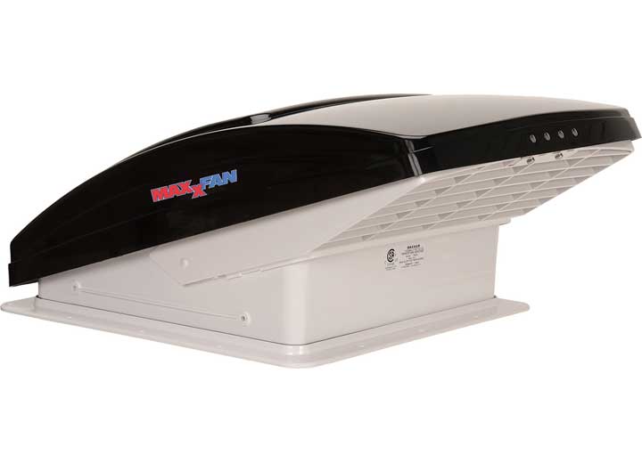 Maxxair Maxxfan Deluxe Roof Vent w/ 12V Fan, Thermostat, & Remote - Powered Lift - 10 Speed, Smoke • 00-07500K
