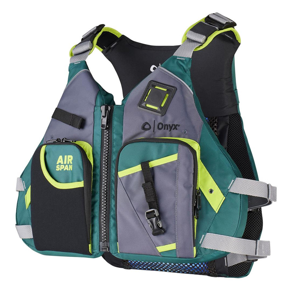 Onyx Outdoor Airspan Angler Paddling Kayak Life Vest, Green/Gray, XS/S • 123200-400-020-23