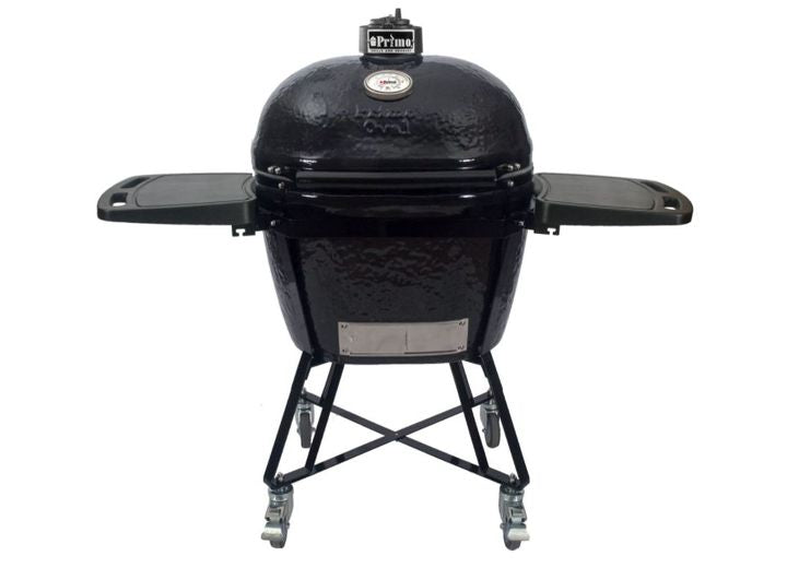 Primo All-In-One Oval XL 400 Ceramic Kamado Grill With Cradle, Side Shelves, And Stainless Steel Grates • PGCXLC
