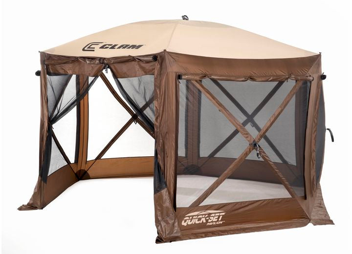 Quick-Set Pavilion 6-Sided Screen Shelter with Wind Panels - Brown/Tan 12.5' x 12.5' • 9882