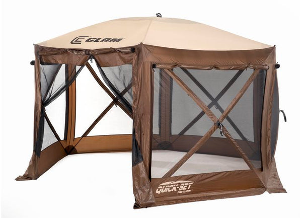 Quick-Set Pavilion 6-Sided Screen Shelter with Wind Panels - Brown/Tan 12.5' x 12.5' • 9882
