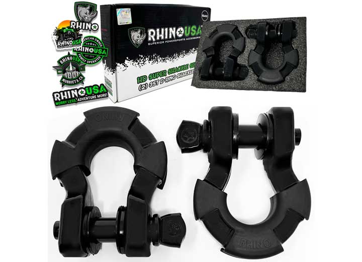Rhino USA 8-Ton Super Shackles w/ Isolators, Matte Black • SUPERSHACK-MATTE