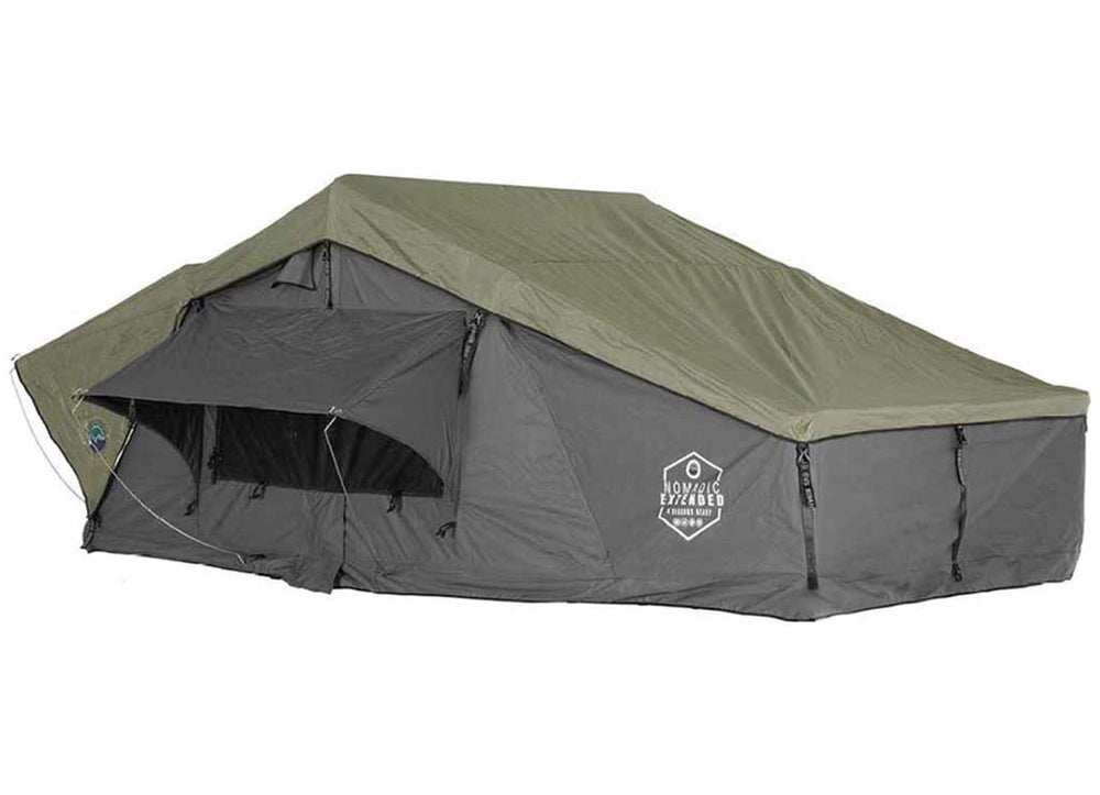 Overland Vehicle Systems HD Nomadic 3 Extended Soft Shell Roof Top Tent, Grey Body & Green Rainfly • 18339936