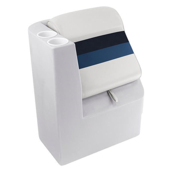 Wise Deluxe Series White/Navy/Blue Left Radius Pontoon Lean Back Recliner, 29.25" H x 17" W x 23.75" D • 8WD1305L-1008