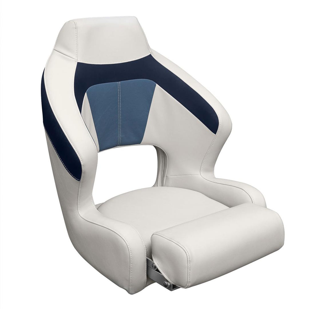Wise Premier Pontoon XL Bucket Seat with Flip Up Bolster Platinum • Spectra Navy • Cobalt • BM3338-986
