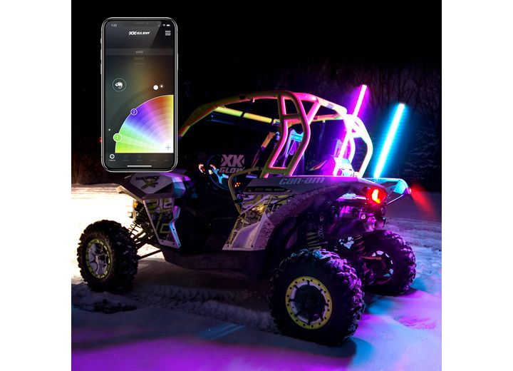 XK Glow Side by Side UTV 32" Whip Kit, XKChrome Smartphone App, Pair • XK-WHIPC-ADV