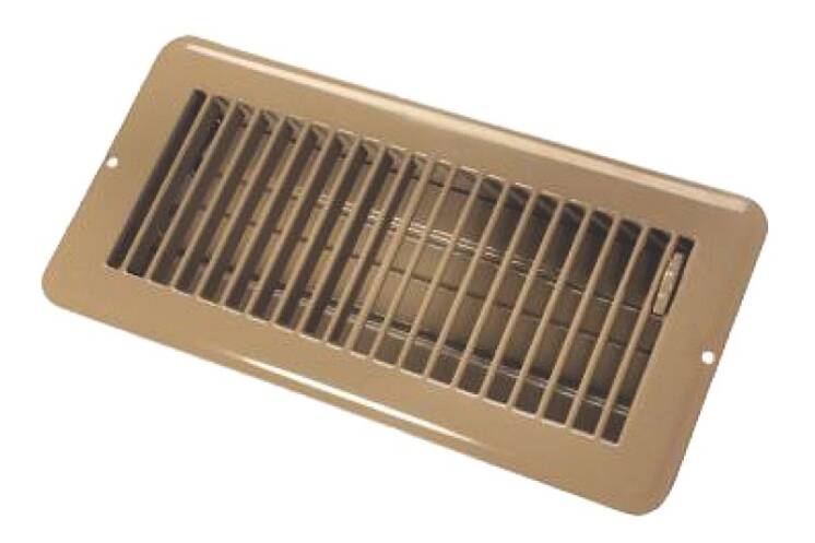 JR Products 4" x 10" Brown Metal Floor Register w/ Damper  • 02-29015