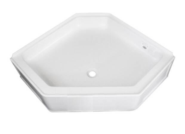 Specialty Recreation Neo-Angle White Plastic Pentagonal Shower Pan with Center Drain, 34"L x 34"W  • NSB3434WC