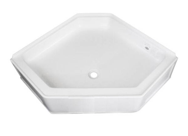 Specialty Recreation Neo-Angle White Plastic Pentagonal Shower Pan with Center Drain, 34"L x 34"W  • NSB3434WC