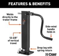 Curt Direct-Weld Square Jack with Side Handle, 12,000 Lbs, 12-1/2" Travel  • 28512