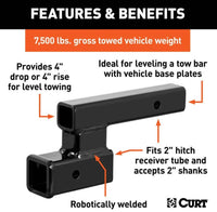 Curt Receiver Hitch Adapter, 2" Shank, 4" Drop, 7,500 LBS  • 45798