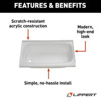 Lippert Bathtub with Left Drain; 24" x 40", White  • 209673