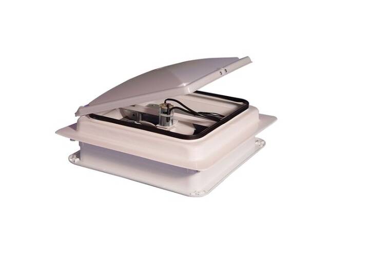 Heng's 14" x 14" Plastic Base Roof Vent with White Manual Lid & Fan  • V071112-C1G1