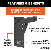 Curt Adjustable Pintle Mount, 2" Shank, 10,000 Lbs, 13" High, 10" Long  • 48341