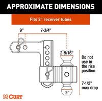 Curt AlumaLite Adjustable Aluminum Hitch with Dual Ball, 7-1/2" Drop  • 45365