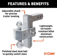 Curt AlumaLite Adjustable Aluminum Hitch with Dual Ball, 7-1/2" Drop  • 45365