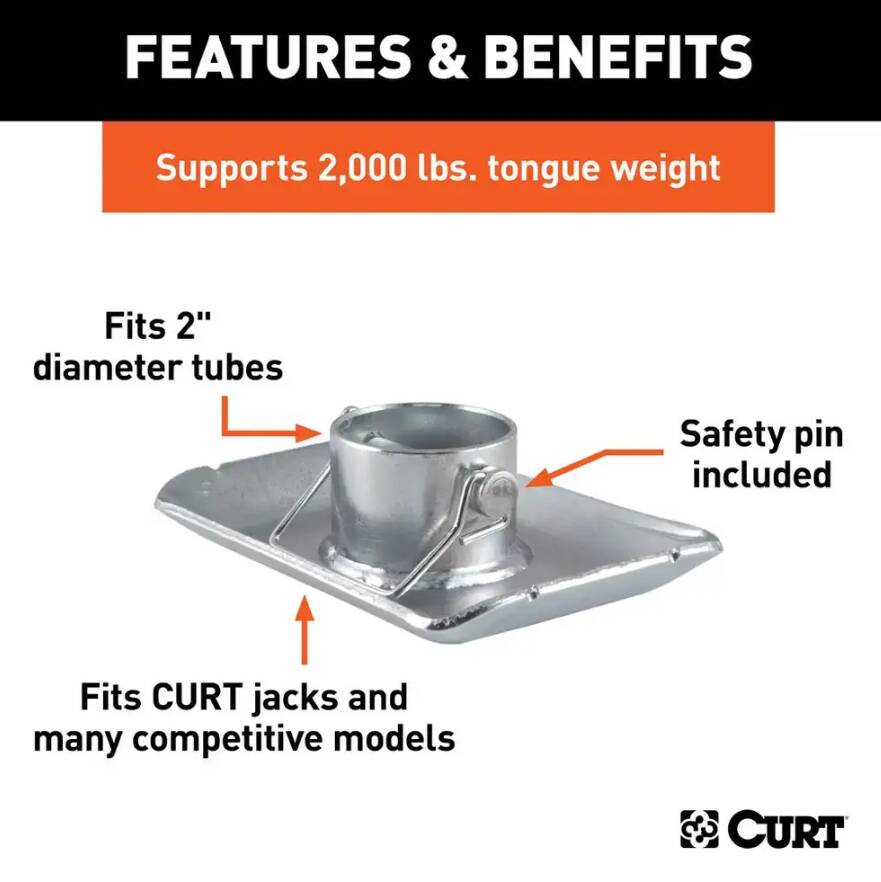 Curt Pin-On Jack Foot, Fits 2" Tube, 2,000 Lbs, 1-11/16" Height  • 28273
