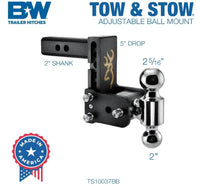 B&W  Tow & Stow Adjustable Dual-Ball Mount - Browning - 2" Receiver - 2", 2 5/16" Ball - 5" Drop  • TS10037BB