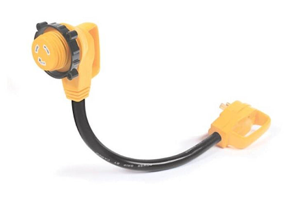 Camco Power Grip 90 Degree Locking Electrical Adapter - 30 Amp - 18"  • 55522