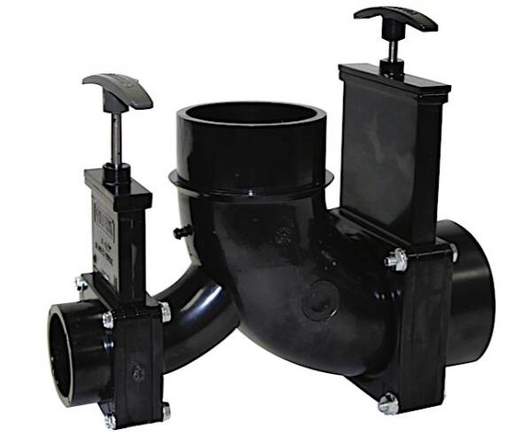 Valterra Ell Double Rotating Valve 3" Hub x 1-1/2" Hub x 3" Spigot Outlet  • T81