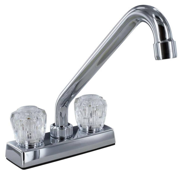 Valterra RV Kitchen Faucet, 4" Bar Hi Rise Tubular Metal Spout, Chrome with Clear Acrylic Knob Handles  • PF211304