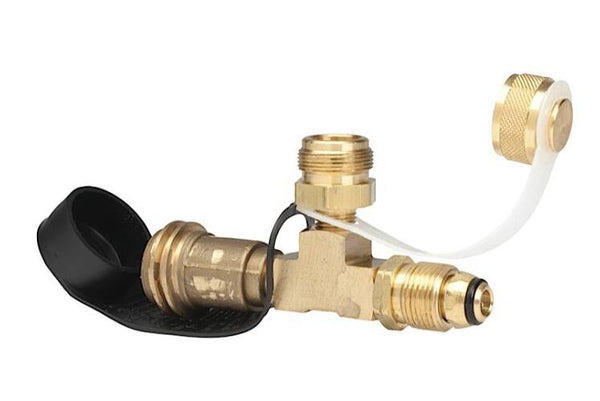 Enerco Propane Adapter Tee, Excess Flow POL x 1"-20 Throw-Away Cylinder Thread x Female POL  • F173751