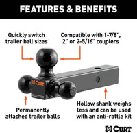 Curt Multi-Ball Mount, 2" Hollow Shank, 1-7/8", 2" & 2-5/16", Black  • 45652