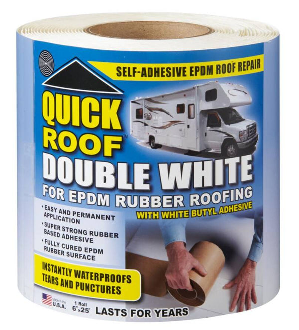CoFair Quick Roof EPDM Rubber White Roll Tape, 6"W x 25'L  • WRQR625