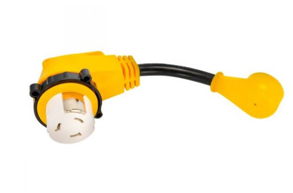Camco Power Grip 12" Dogbone Power Adapter with Handle Grip (15A Straight Male x 50A Locking Female)  • 55638