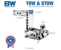 B&W  Tow & Stow Adjustable Tri-Ball Mount - Chrome - 2" Receiver - 1 7/8", 2", 2 5/16" Ball - 7" Drop  • TS10049C