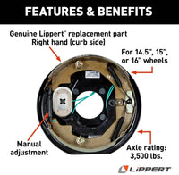Lippert Electric Trailer Brake Assembly - 10" x 2.25" 3,500 lbs. Right Side  • 122450